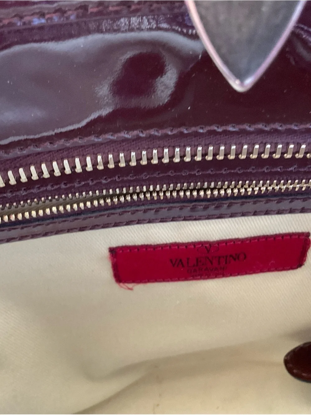 Valentino Garavani Wine Patent Leather RockStud Tote